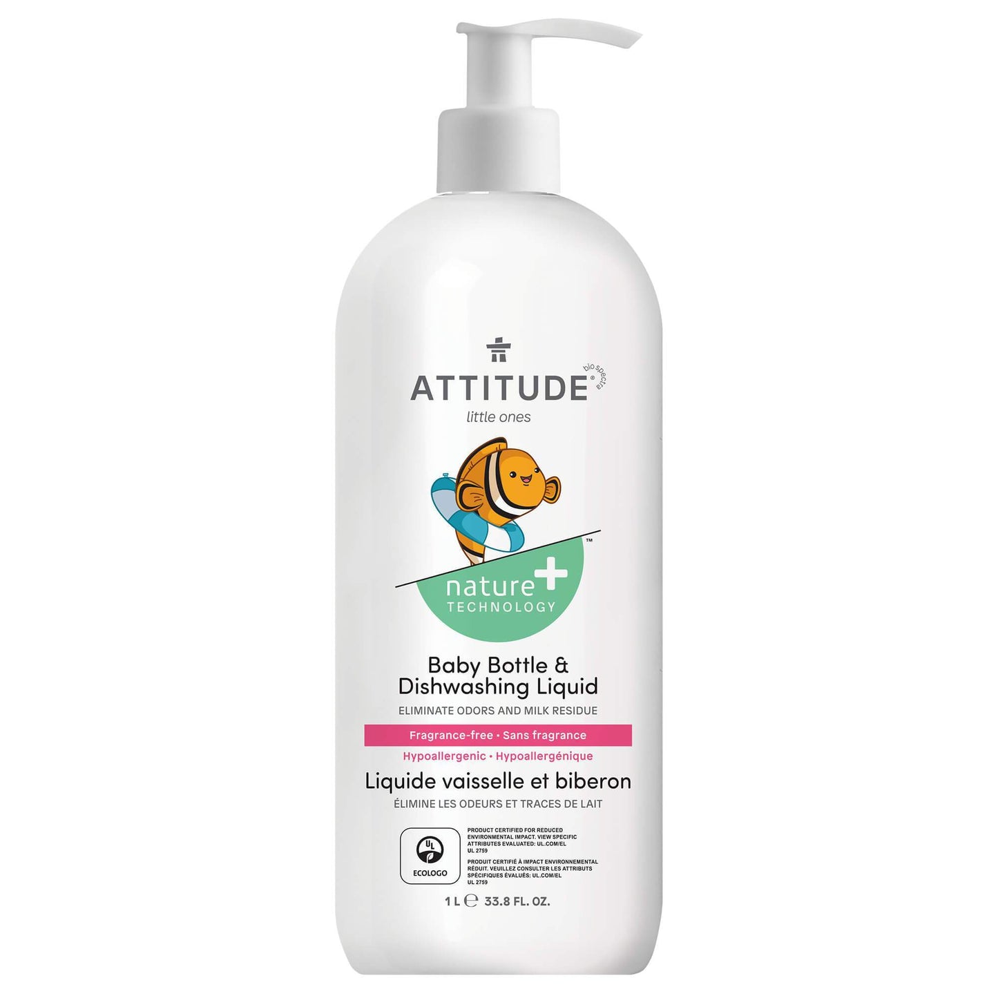13189 ATTITUDE Nature+ Liquide vaisselle pour bébé - Sans fragrance - Pouvoir dégraissant 13189_fr?_main? - 1L