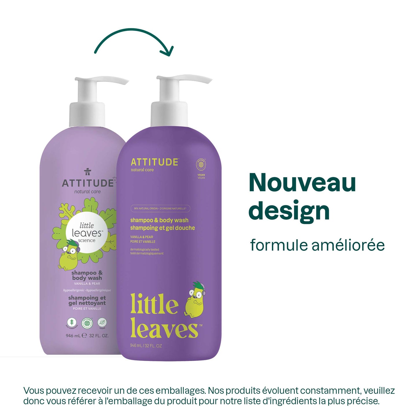 ATTITUDE - Little Leaves™ - Shampoing et Gel nettoyant pour enfants 2-en-1 - Poire et Vanille 11525_fr? Poire et Vanille / 946 mL