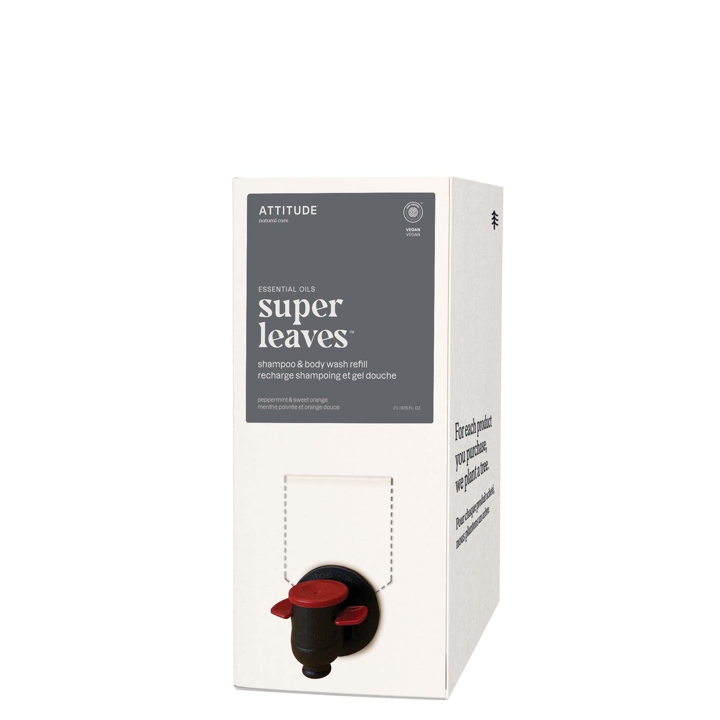 ATTITUDE Super Leaves Essential huile essentielle recharge shampoing gel douche Menthe poivrée et orange douce 87004-btob_fr?_main? Éco-recharge 2L