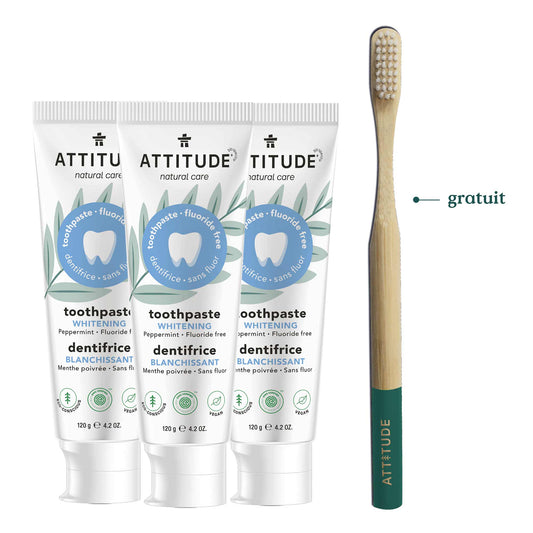 Ensemble trio dentifrice sans fluorure pour adulte blanchissant brosse à dent