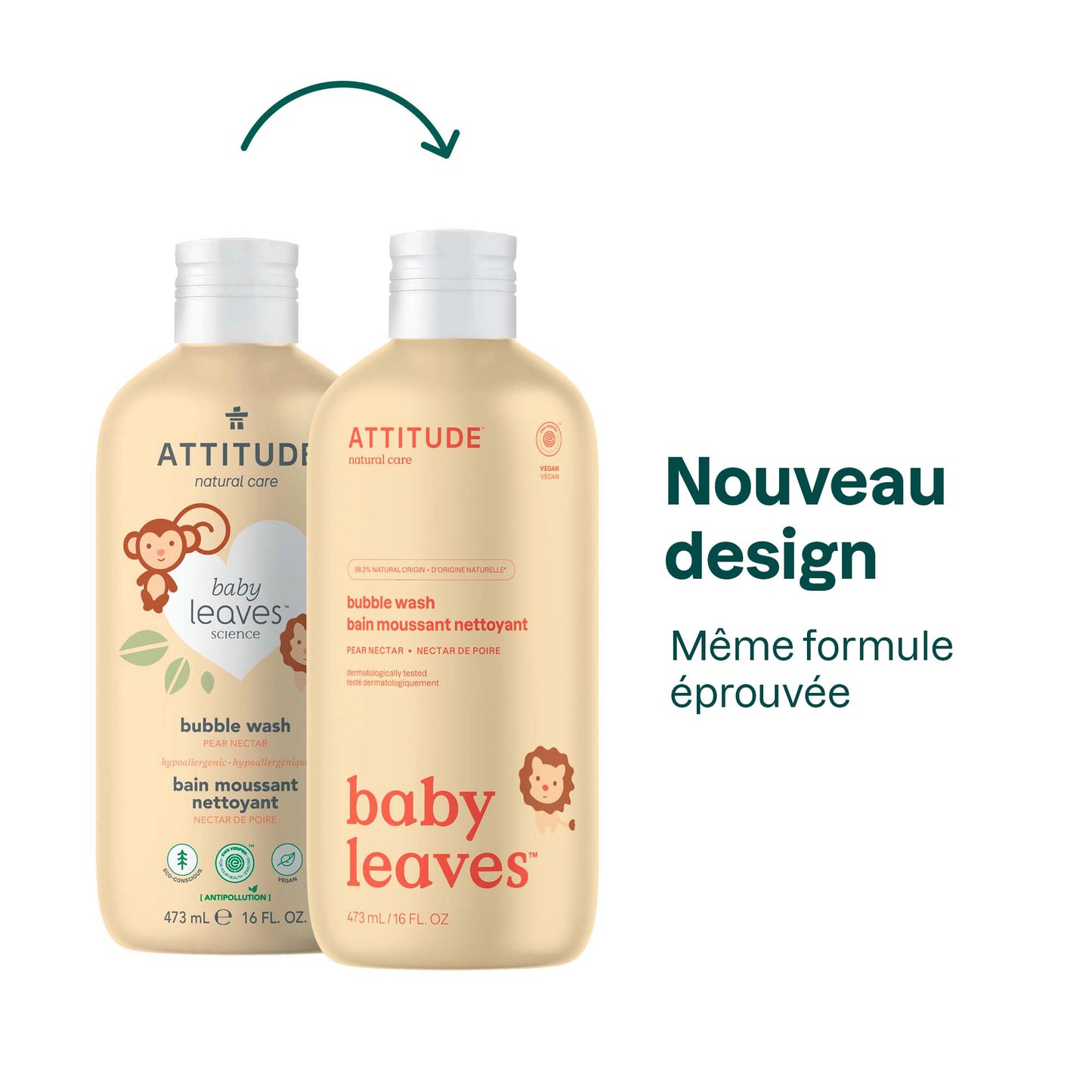 18312 ATTITUDE - Baby Leaves™ - Bain moussant pour enfants - Naturel - Nectar de poire _fr? - Nectar de poire