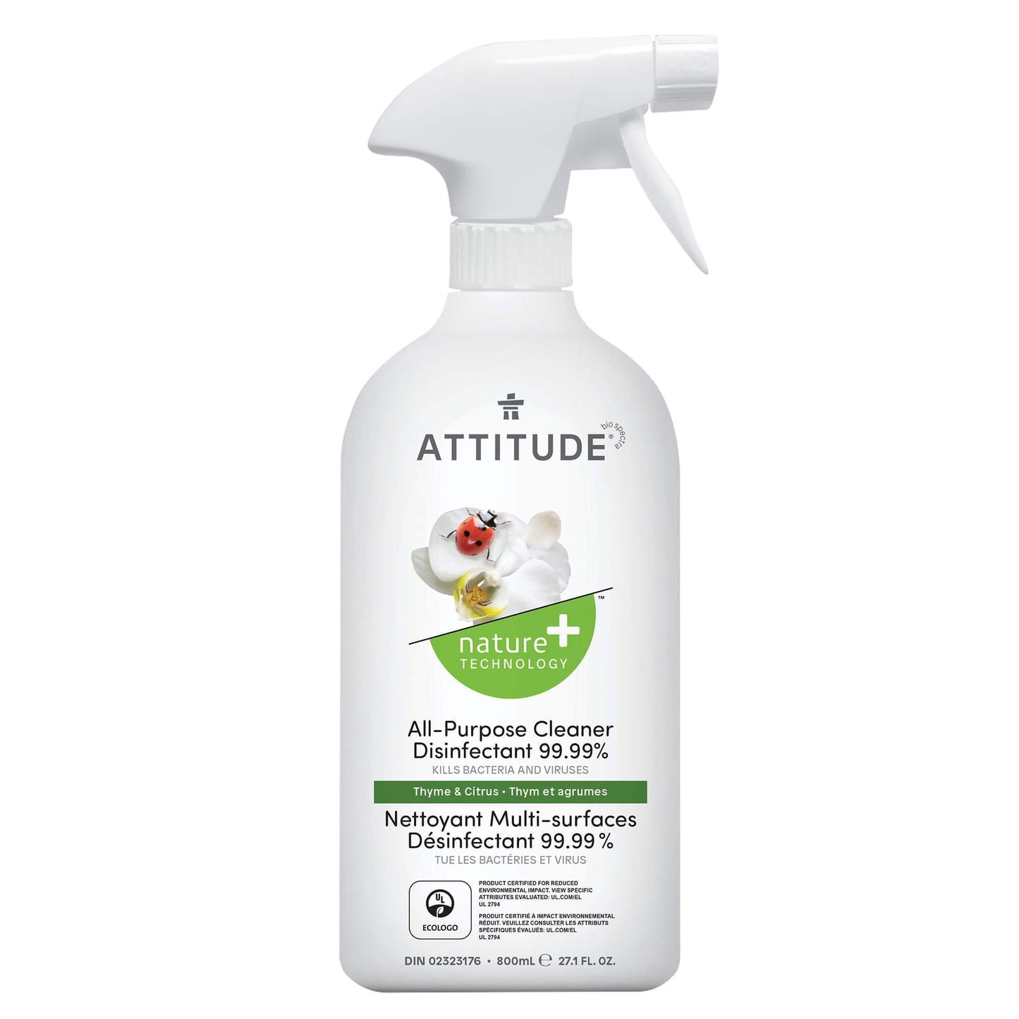 ATTITUDE Nettoyant Multi surfaces naturel Désinfecte à 99,9% Thym et agrumes - Bouteille 800 mL 10910_fr?_main? Thym et agrumes / Bouteille 800 mL