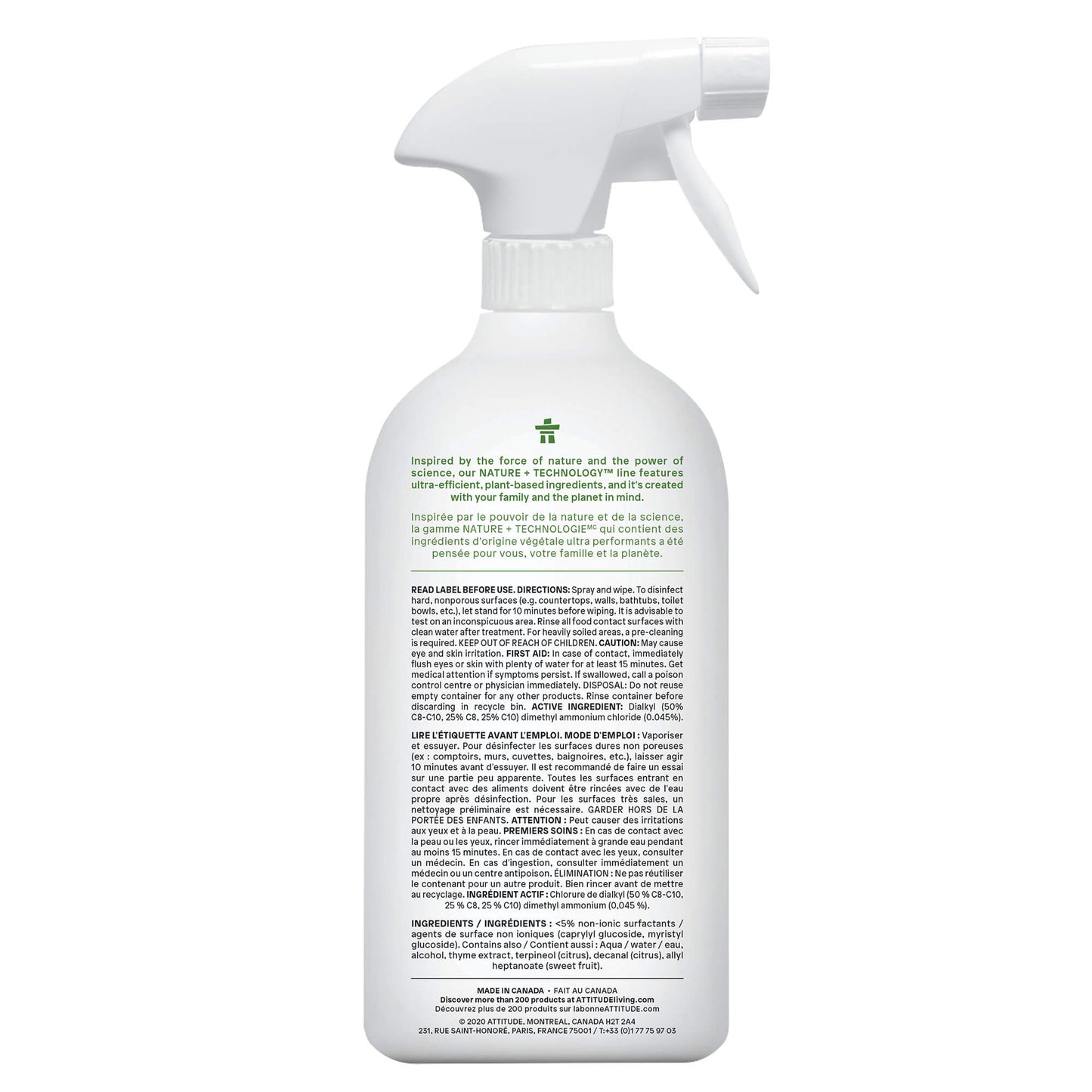 ATTITUDE Nettoyant Multi surfaces naturel Désinfecte à 99,9% Thym et agrumes - Bouteille 800 mL 10910_fr? Thym et agrumes / Bouteille 800 mL