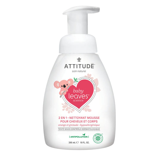 16631 ATTITUDE Baby Leaves™ - Nettoyant pour bébé - 2 en 1 en mousse - Orange et grenade  _fr?_main? Orange et grenade