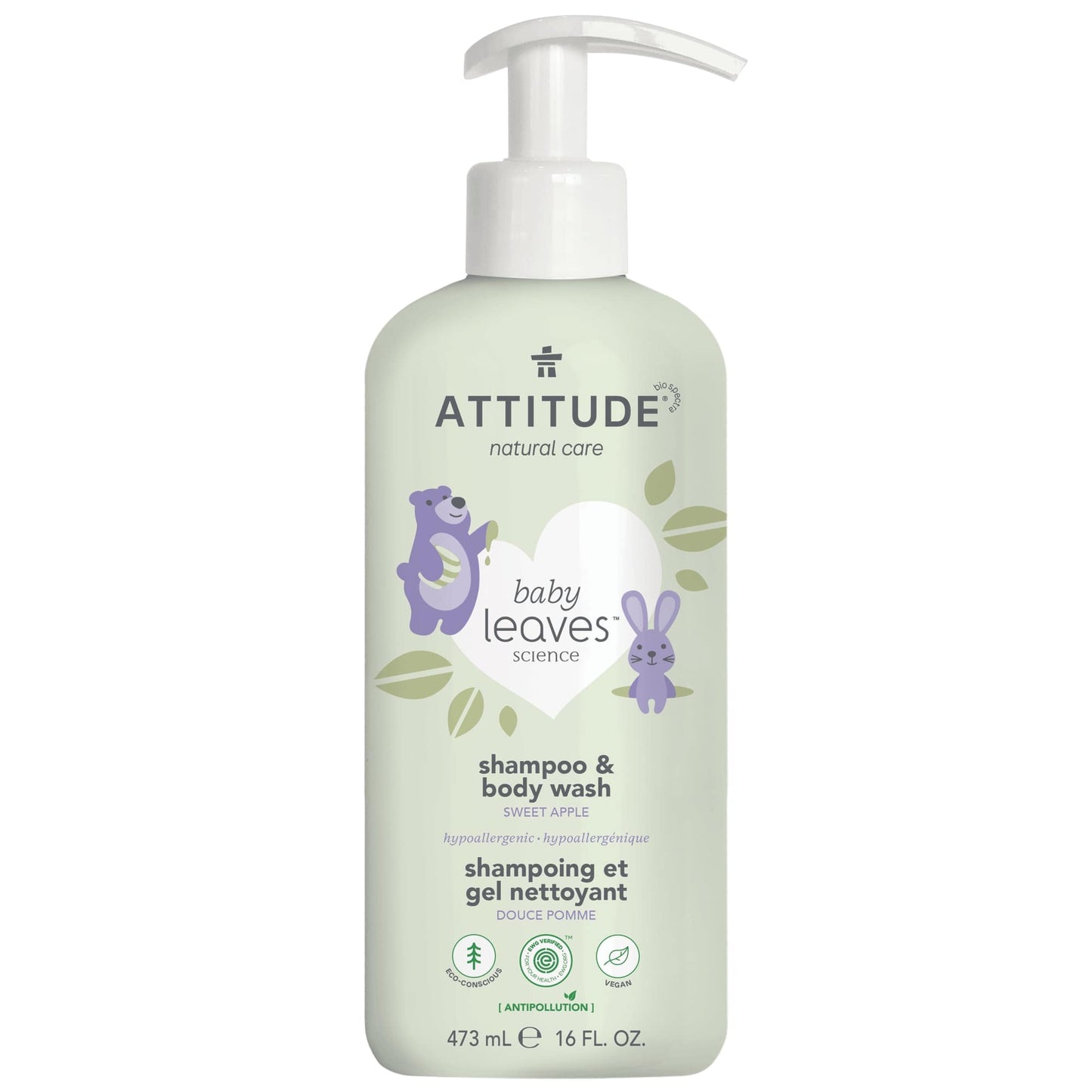 16614 ATTITUDE Baby Leaves™ - Shampooing bébé 2 en 1 - Certifié EWG - Douce pomme _fr?_main?