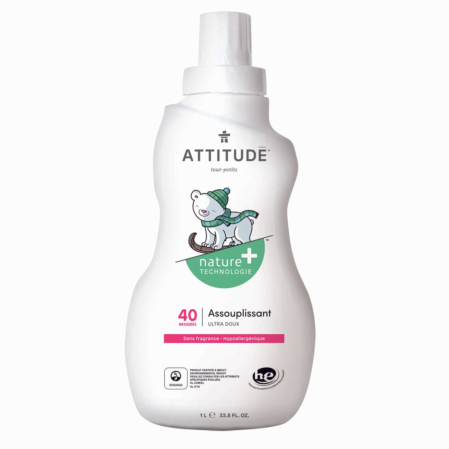 12143 ATTITUDE Assouplissant hypoallergénique sans fragrance _fr?_main? Sans odeur / 40 brassées