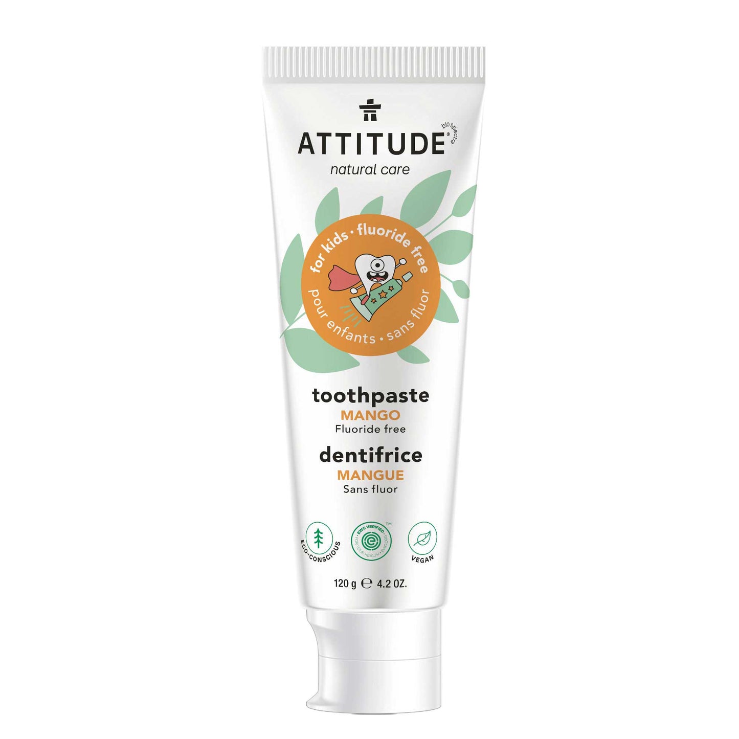 ATTITUDE Dentifrice sans Fluorure pour enfants Mangue 16744_fr?_main? 120g / Mangue