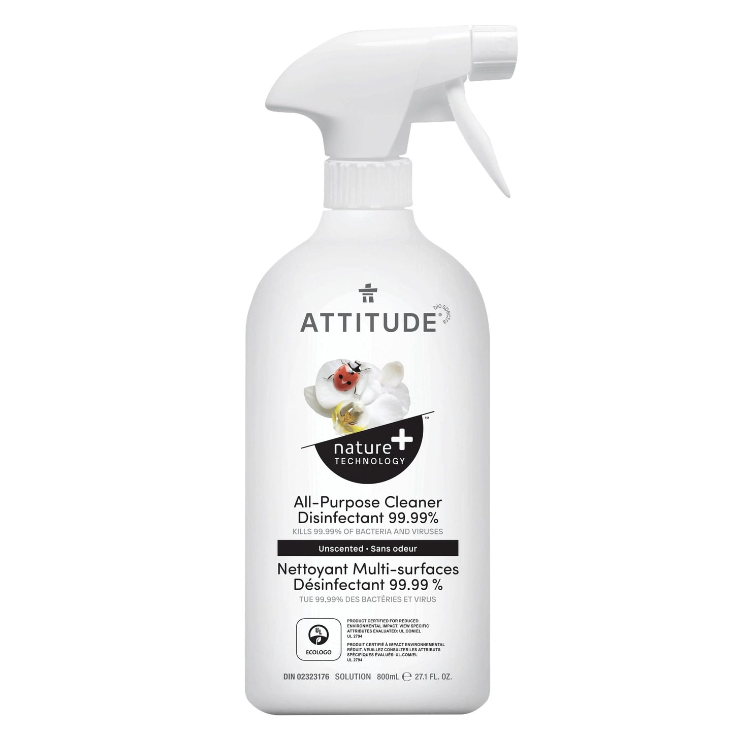 ATTITUDE Nature+ Nettoyant Multi surfaces Désinfectant - Sans odeur - Bouteille 800 mL 10920_fr?_main? Sans odeur / Bouteille 800 mL