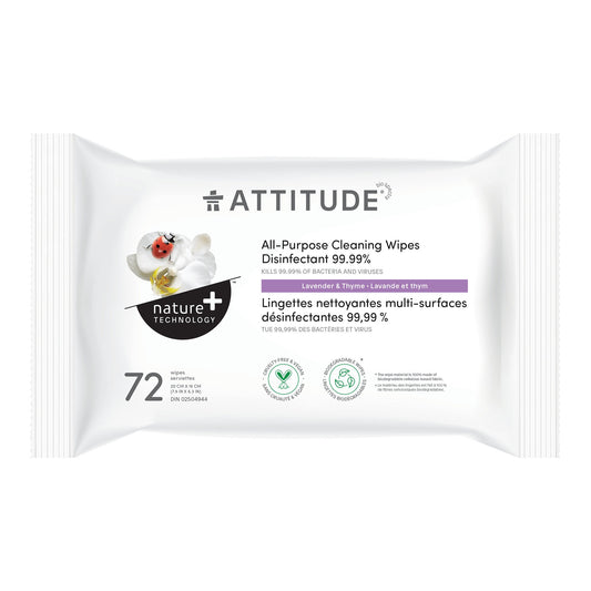 ATTITUDE Nature+ Lingettes nettoyantes multi-surfaces désinfectantes 99.99% Lavande et thym 17910_fr?_main? - 1 unité -