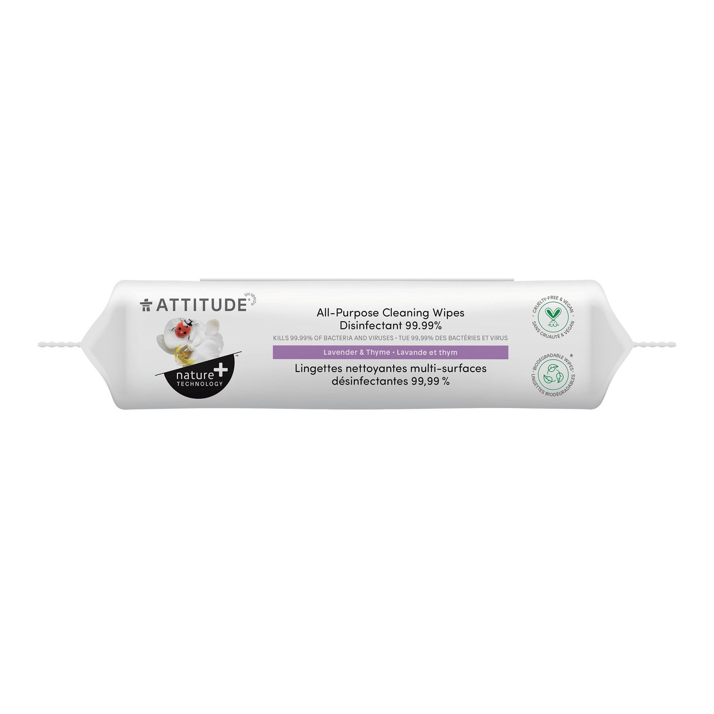 ATTITUDE Nature+ Lingettes nettoyantes multi-surfaces désinfectantes 99.99% Lavande et thym _fr?_side? - ALL_VARIANTS (24% de rabais) -