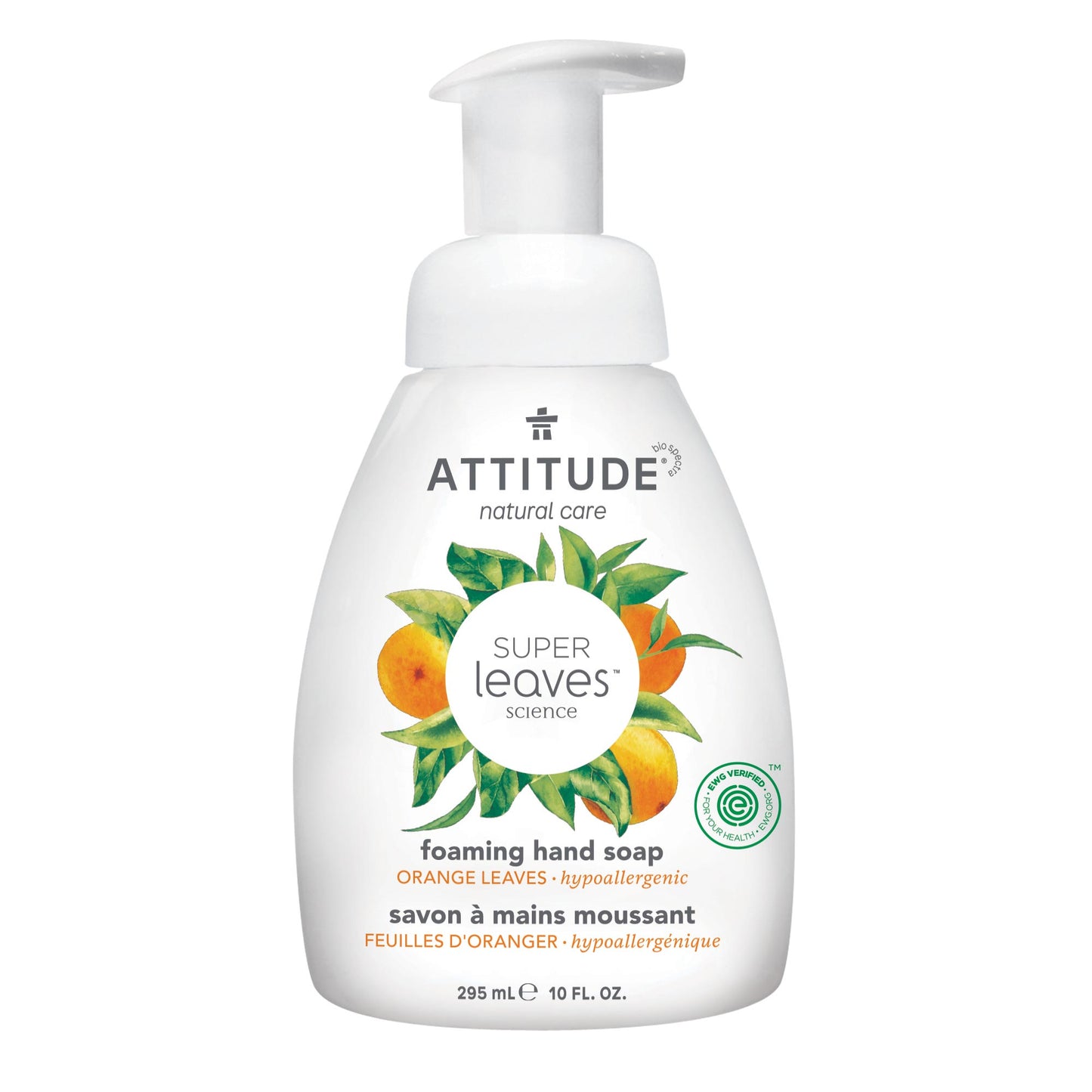14088 ATTITUDE - Super Leaves™ - Savon mousse pour les mains hypoallergénique Feuilles d'oranger _fr?_main? - Feuilles d'oranger - 295 mL