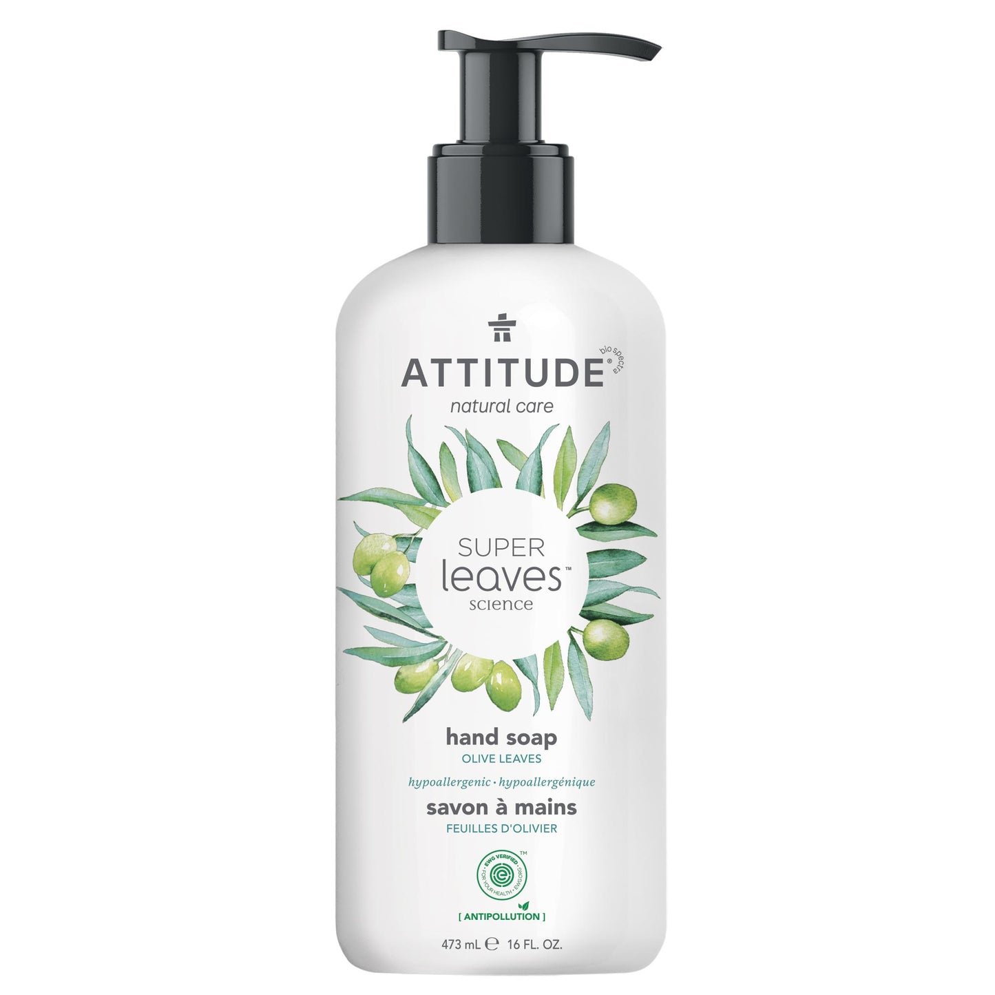 14093 ATTITUDE Super Leaves™ - Savon liquide pour les mains hypoallergénique aux Feuilles d'olivier 14093_fr?_main? 473 mL