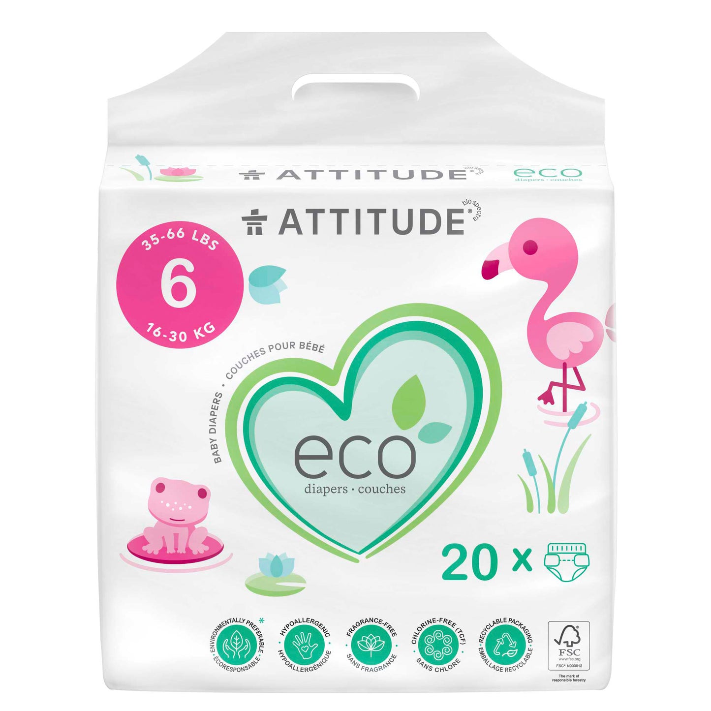 ATTITUDE Couches biodégradables & écologiques, sans fragrance - Taille 6 (Poids 16-30 kg) / 1 unité 16260_fr?_main?