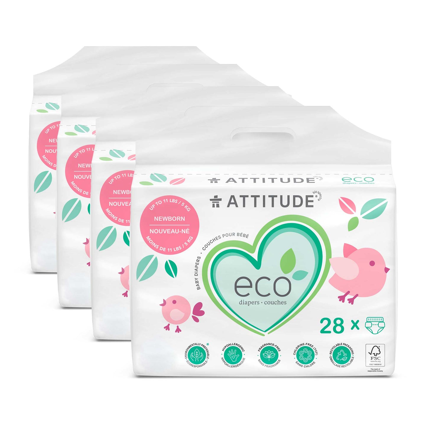 ATTITUDE Couches biodégradables & écologiques, sans fragrance - Nouveau-né (Poids moins de 5kg) 4 unités (5% de rabais) _fr?_main?