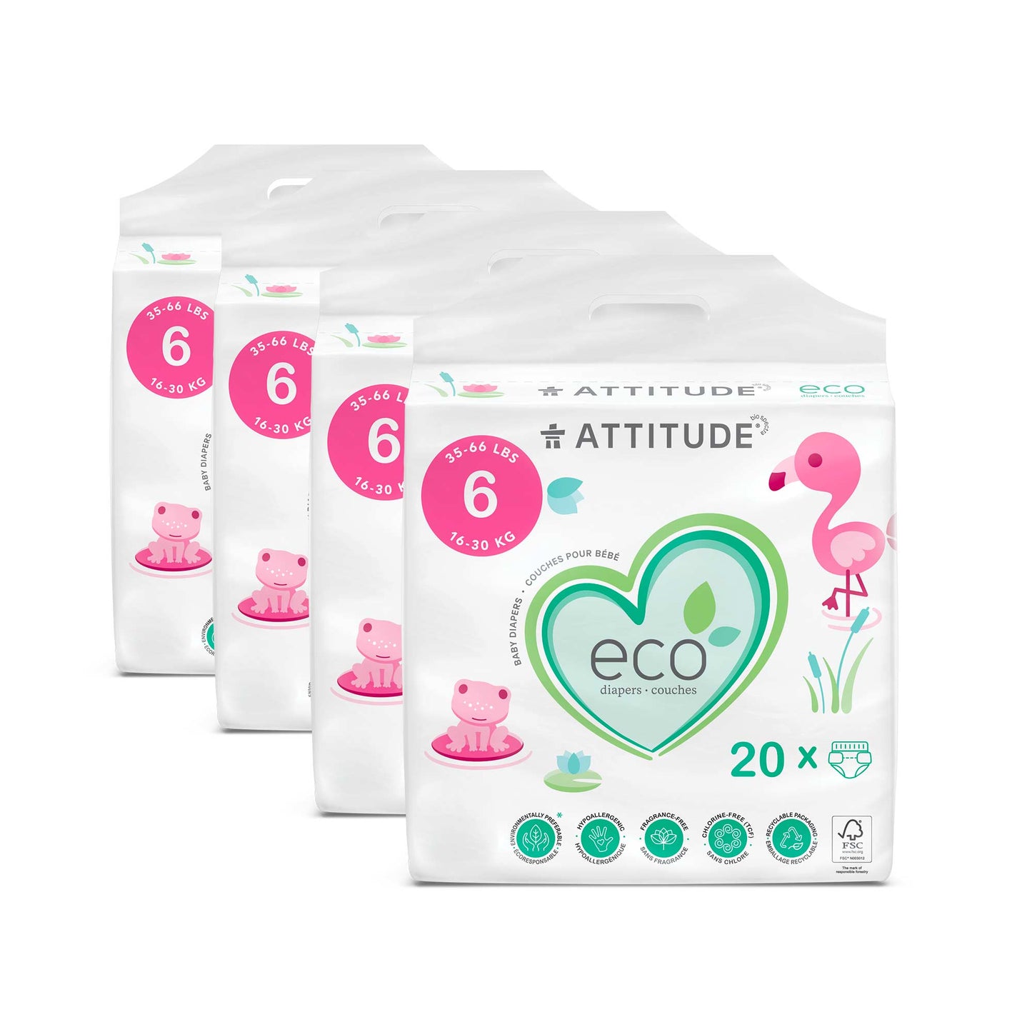 ATTITUDE Couches biodégradables & écologiques, sans fragrance - ATTITUDE Couches biodégradables & écologiques, sans fragrance - Taille 6 (Poids 16-30 kg) 4 unités (5% de rabais) _fr?_main? _fr?_bundle