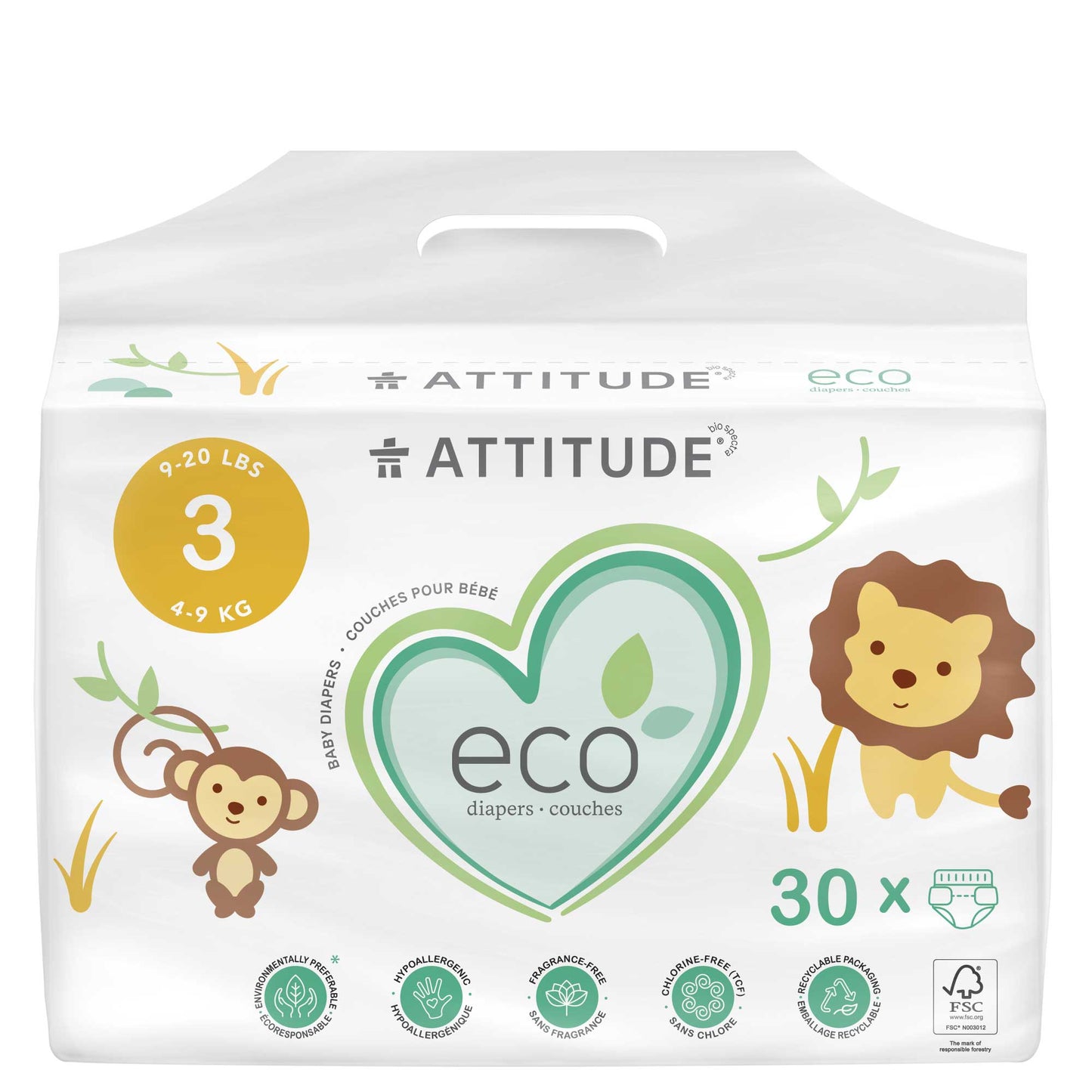 ATTITUDE Couches biodégradables & écologiques, sans fragrance - Taille 3 (Poids 4-9 kg) / 1 unité 16230_fr?_main?