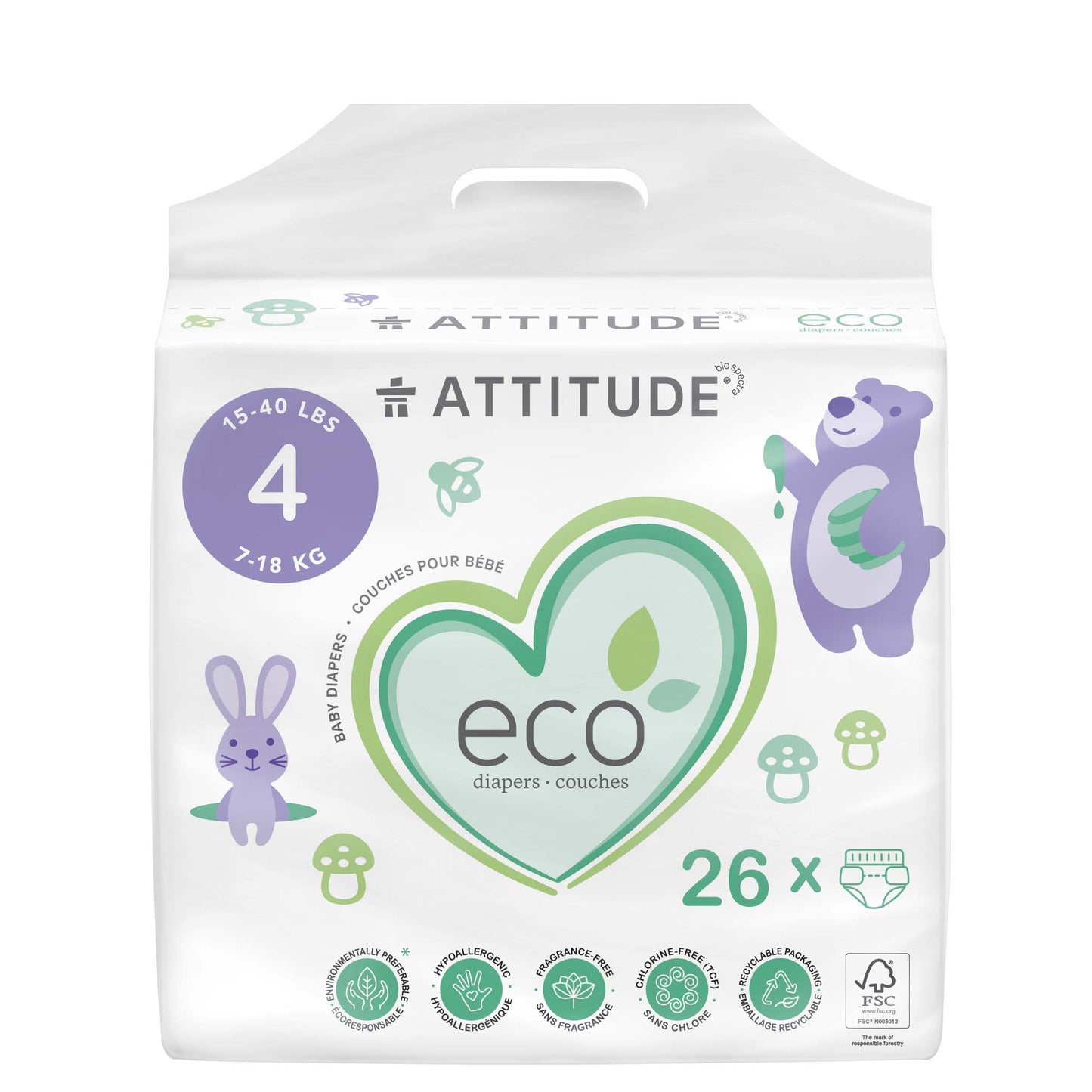 ATTITUDE Couches biodégradables & écologiques, sans fragrance - Taille 4 (Poids 7-18 kg) / 1 unité 16240_fr?_main?