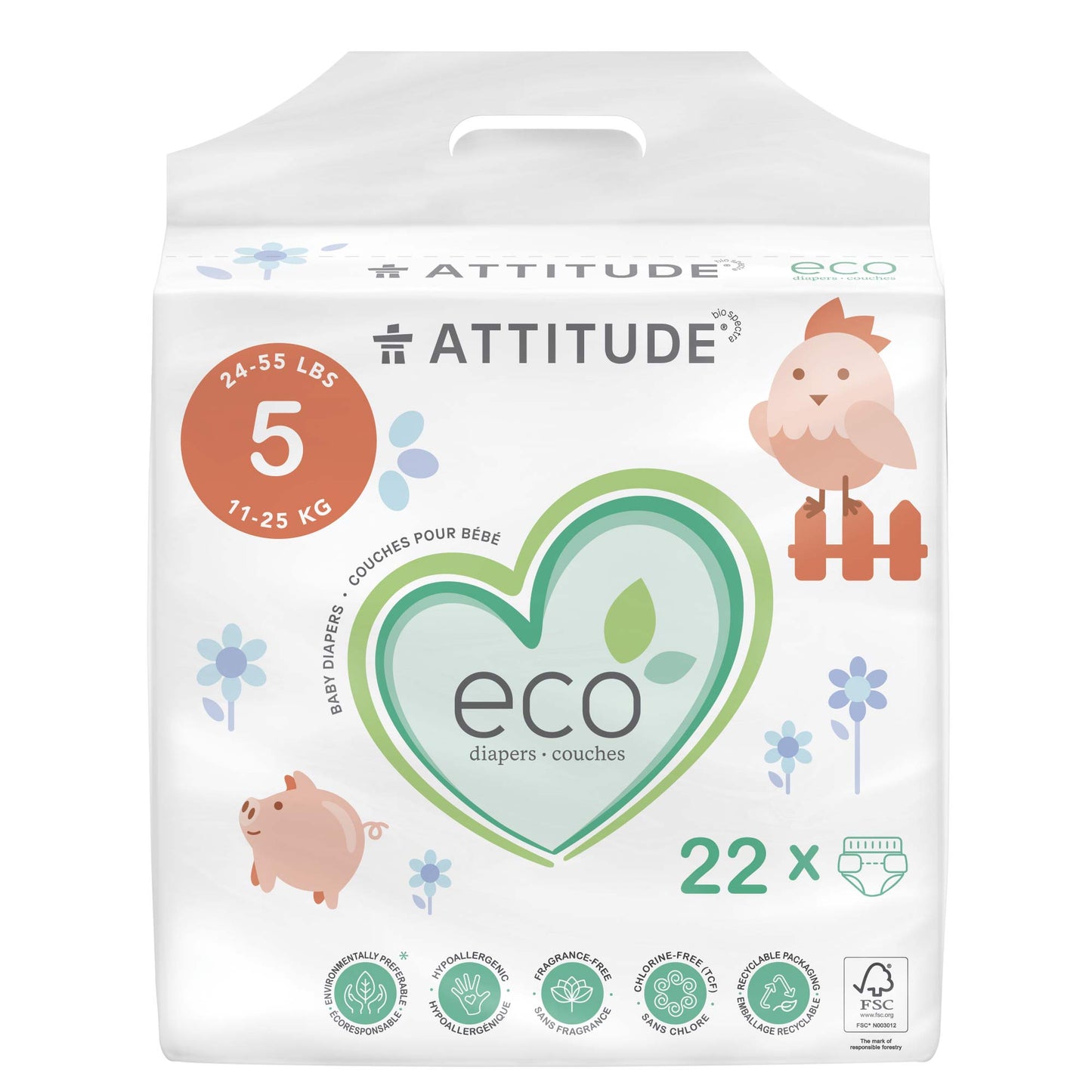 ATTITUDE Couches biodégradables & écologiques, sans fragrance - Taille 5 (Poids 11-25 kg) / 1 unité 16250_fr?_main?