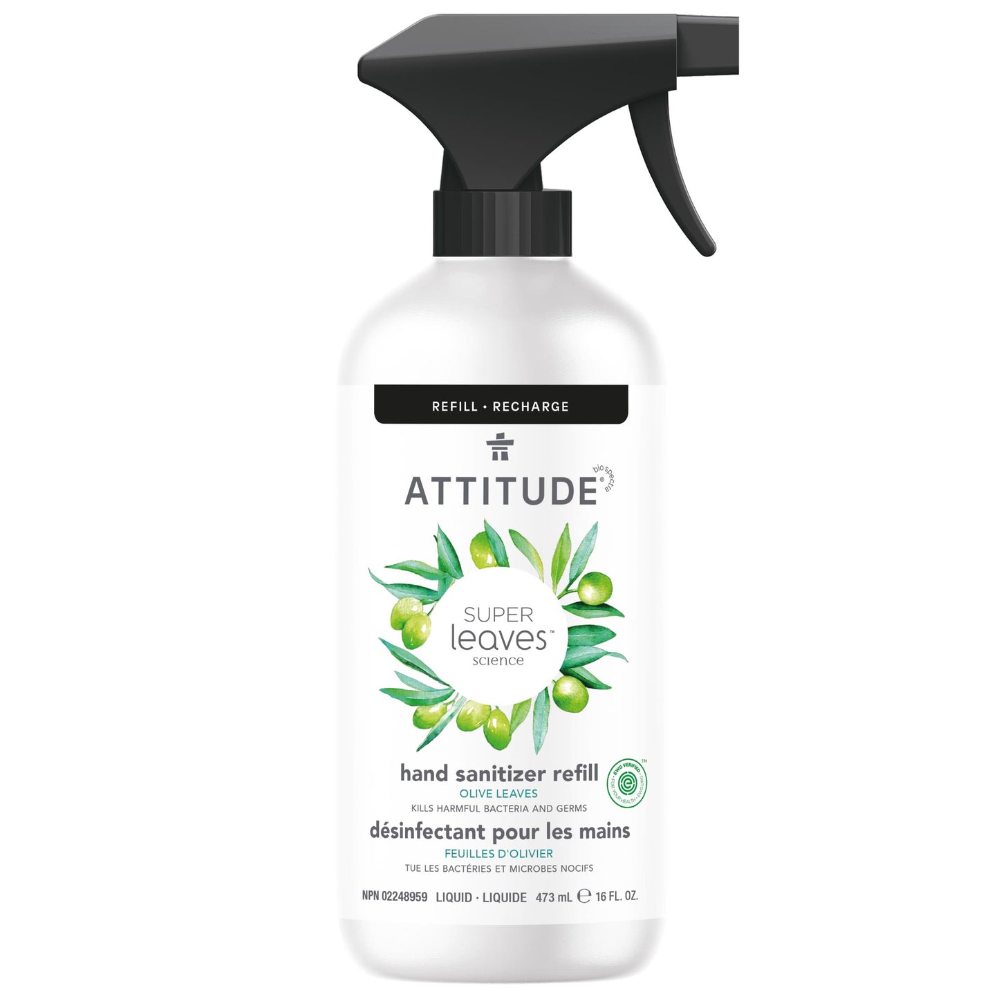 Désinfectant pour les mains Super leaves™ Feuilles d'olivier_fr?_main? Recharge avec gachette 473 mL