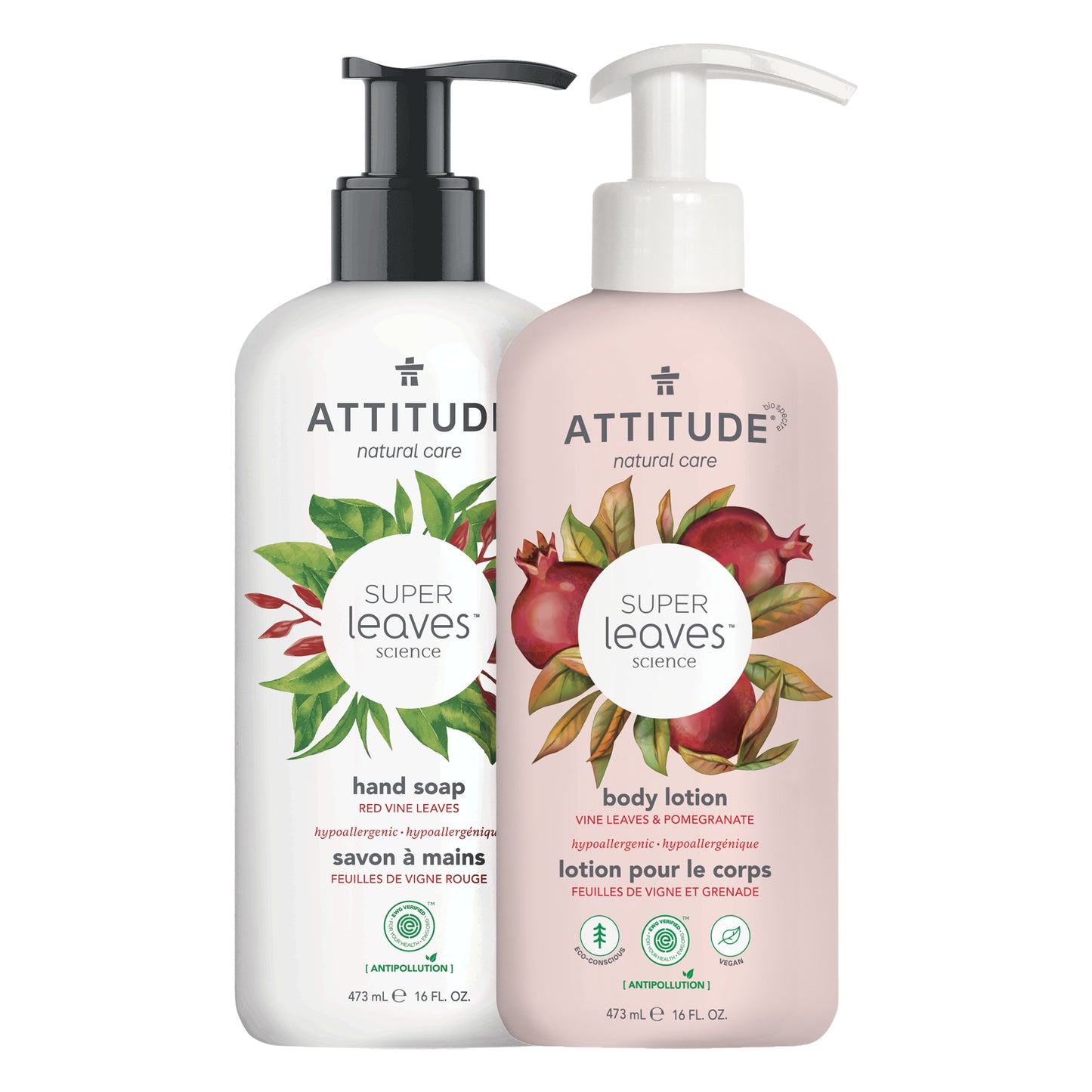 ATTITUDE Super Leaves™ - Ensemble Savon à mains liquide et Lotion corps - Feuilles de vigne et grenade_fr?_main?