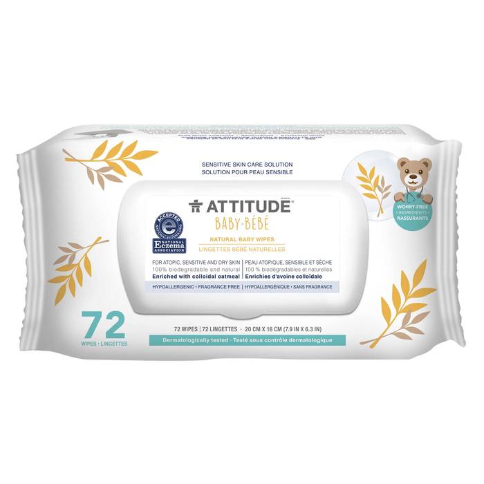 60700 ATTITUDE Lingettes pour bébé - Peau sensible et eczéma - Sans fragrance _fr?_main? - 1 unité -