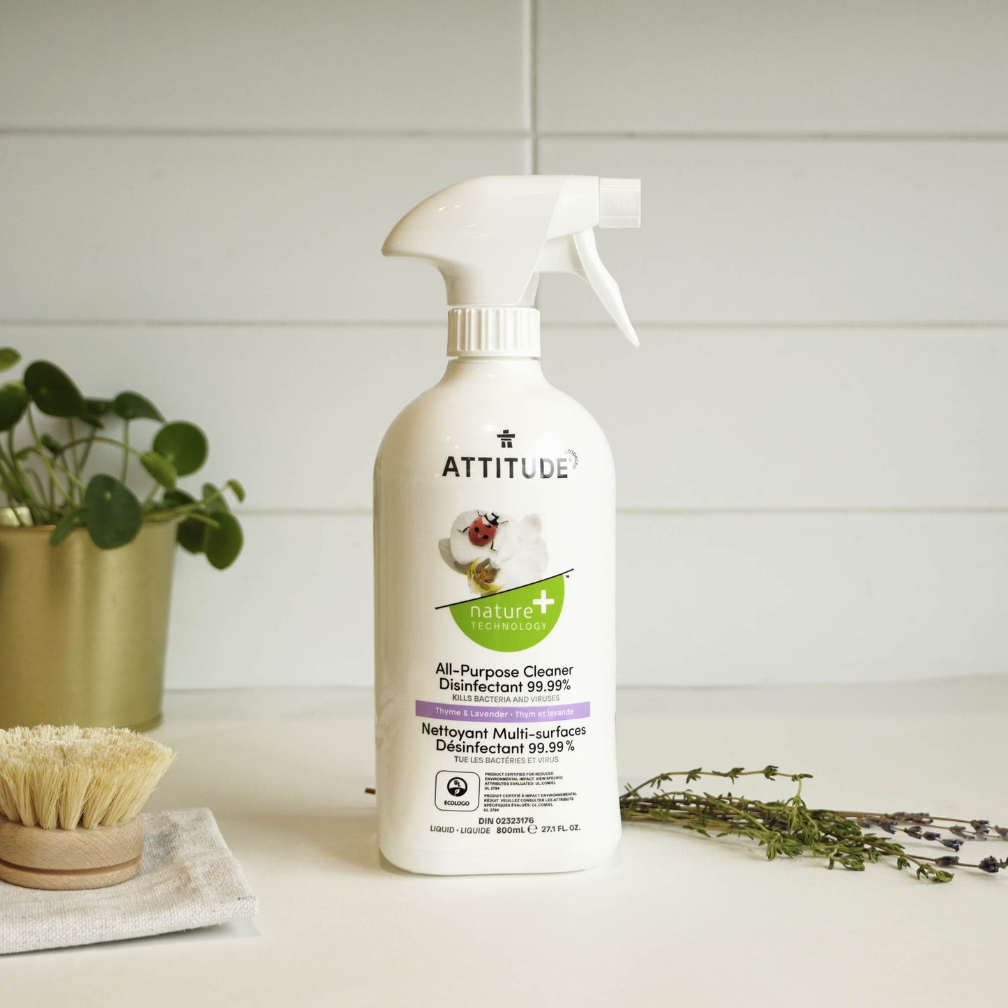 ATTITUDE Nature+ All Purpose Cleaner Disinfectant 99.9% - Thym et lavande - Bouteille 800 mL 10912_fr? _hover? Thym et lavande / Bouteille 800 mL