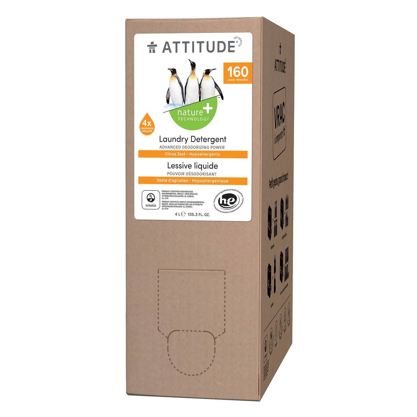 ATTITUDE Détergent à lessive liquide - Naturel - Zeste d'agrumes 82082-2 4 Litres_fr? Zeste d'agrumes / Éco-Recharge 160 brassées