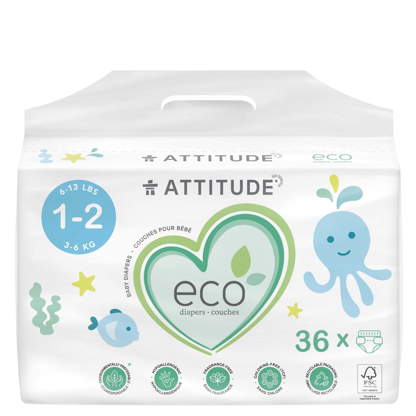 ATTITUDE Couches biodégradables & écologiques, sans fragrance - Taille 1-2 (Poids 3-6 kg) / 1 unité 16220_fr?_main?