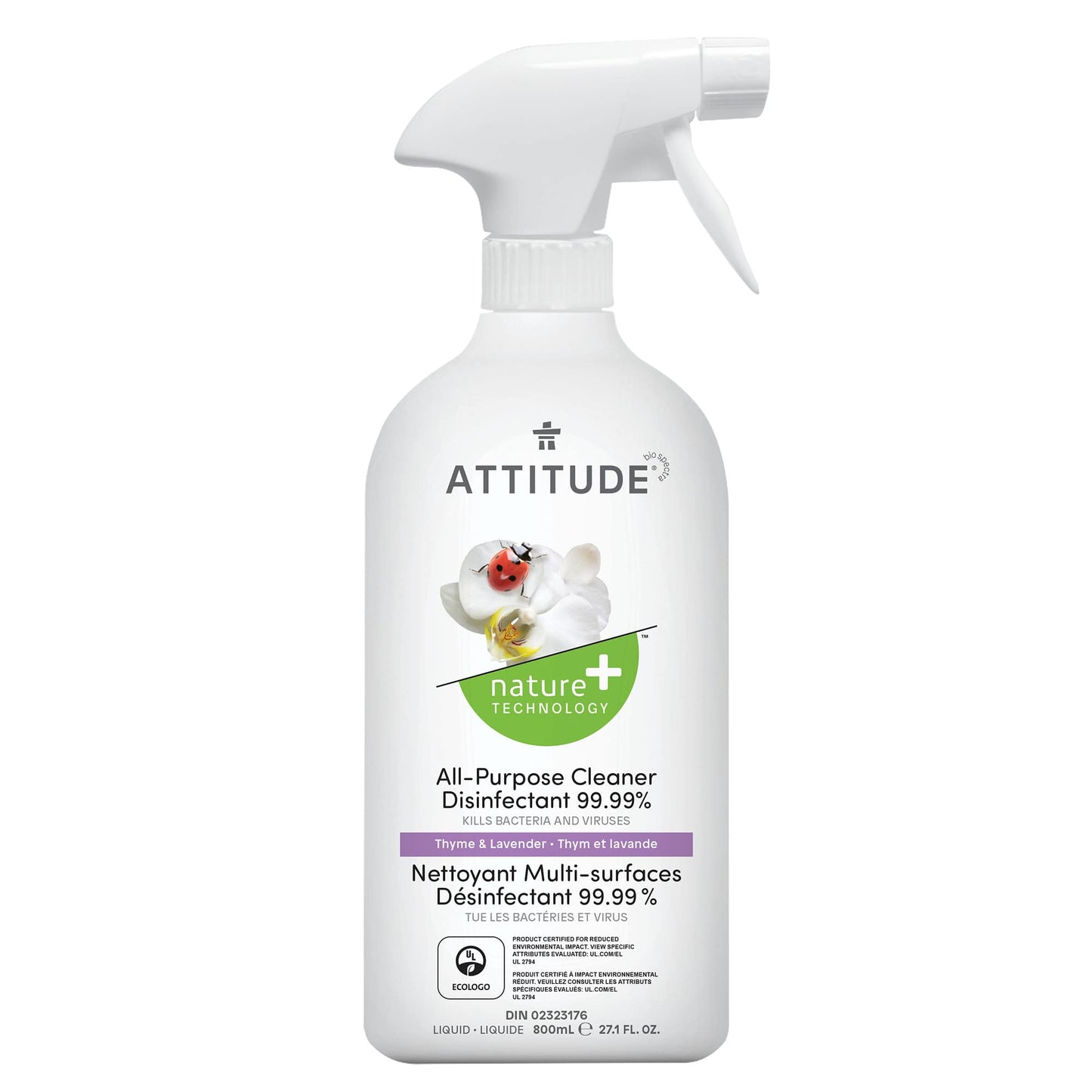 ATTITUDE Nature+ All Purpose Cleaner Disinfectant 99.9% - Thym et lavande - Bouteille 800 mL 10912_fr? _main? Thym et lavande / Bouteille 800 mL