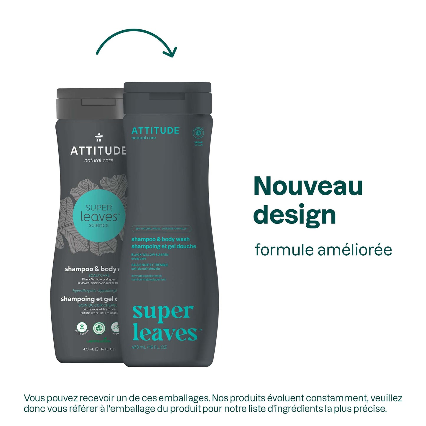 ATTITUDE Super leaves 2 en 1 Shampoing et Gel Nettoyant Soin du cuir chevelu Élimine les pellicules libres 11005_fr? 473 mL