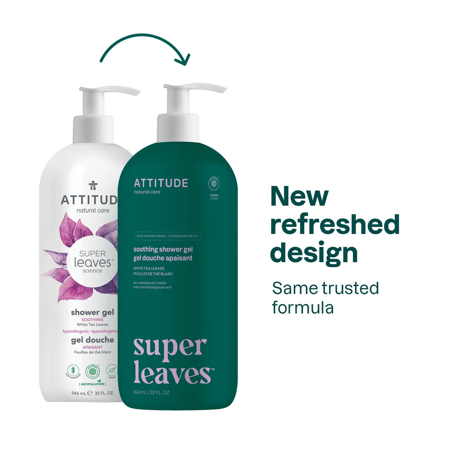 ATTITUDE Super Leaves™ Gel de douche Apaisant Feuilles de thé blanc 946 mL 11597_fr?