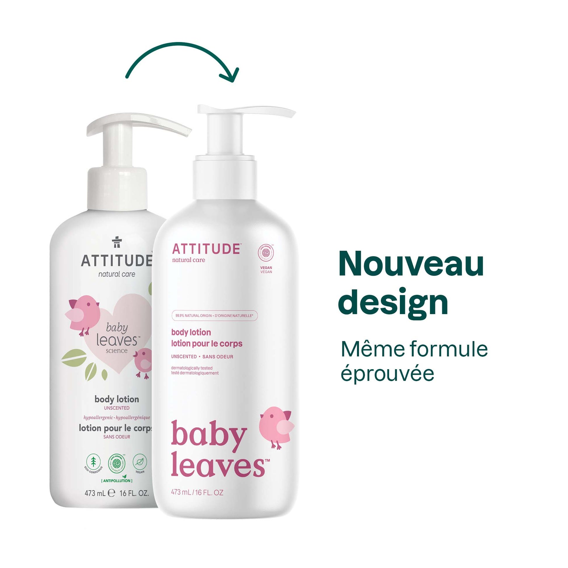 16625 ATTITUDE Baby Leaves™ - Lait corps pour bébé sans fragrance - Naturel & Certifié EWG _fr? Sans odeur