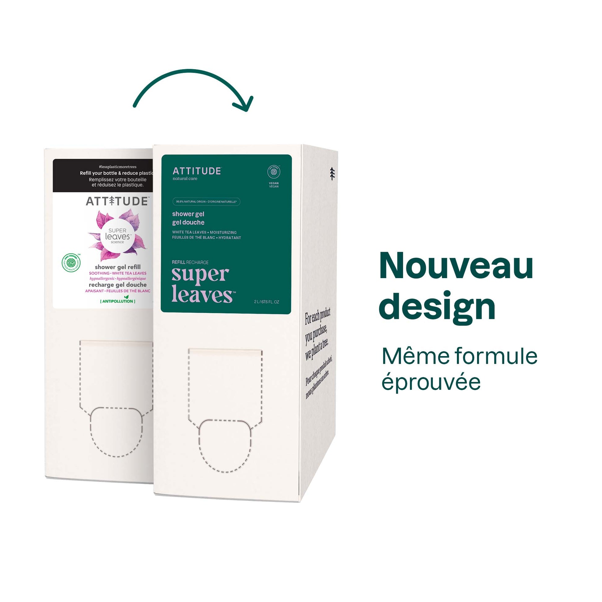 Gel douche Super leaves - Apaisant _fr? - Feuilles de thé blanc - Éco-recharge 2L