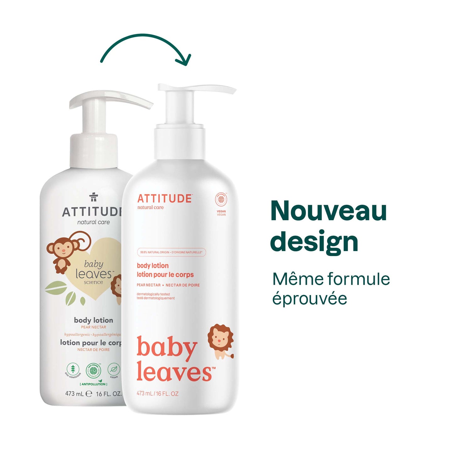 16622 ATTITUDE Baby Leaves™ - Lotion corps pour bébé naturelle & Certifiée EWG - Nectar poire _fr? - Nectar de poire