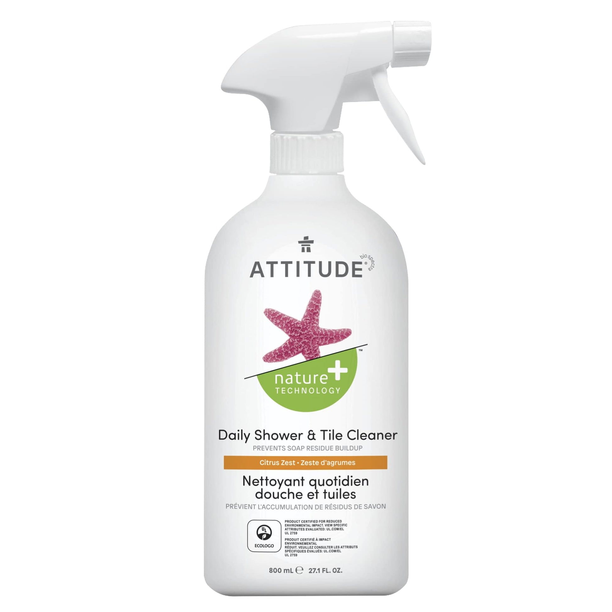 10380 ATTITUDE Nettoyant quotidien pour la douche et tuiles zeste agrumes _fr?_main? Bouteille 800 mL