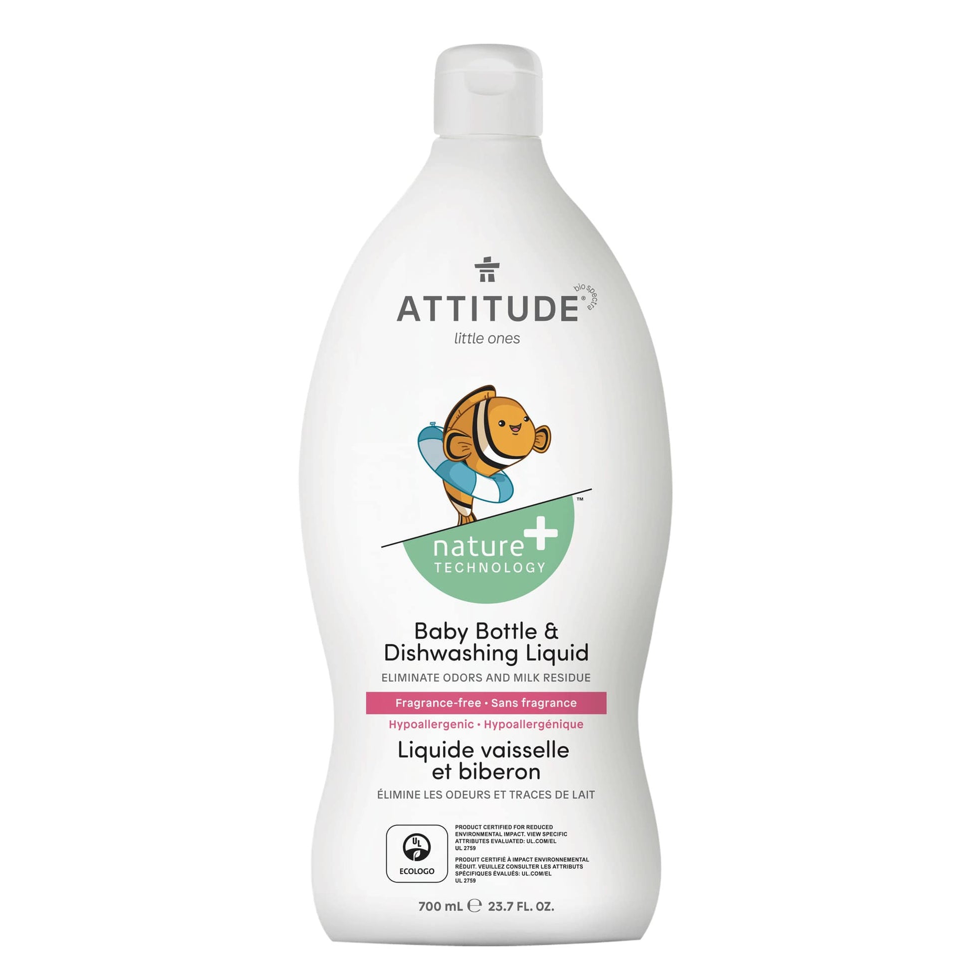 ATTITUDE Nature+ liquide vaisselle pour bebe sans fragrance pouvoir dégraissant hypoallergénique 13179_fr?_main? - Sans odeur