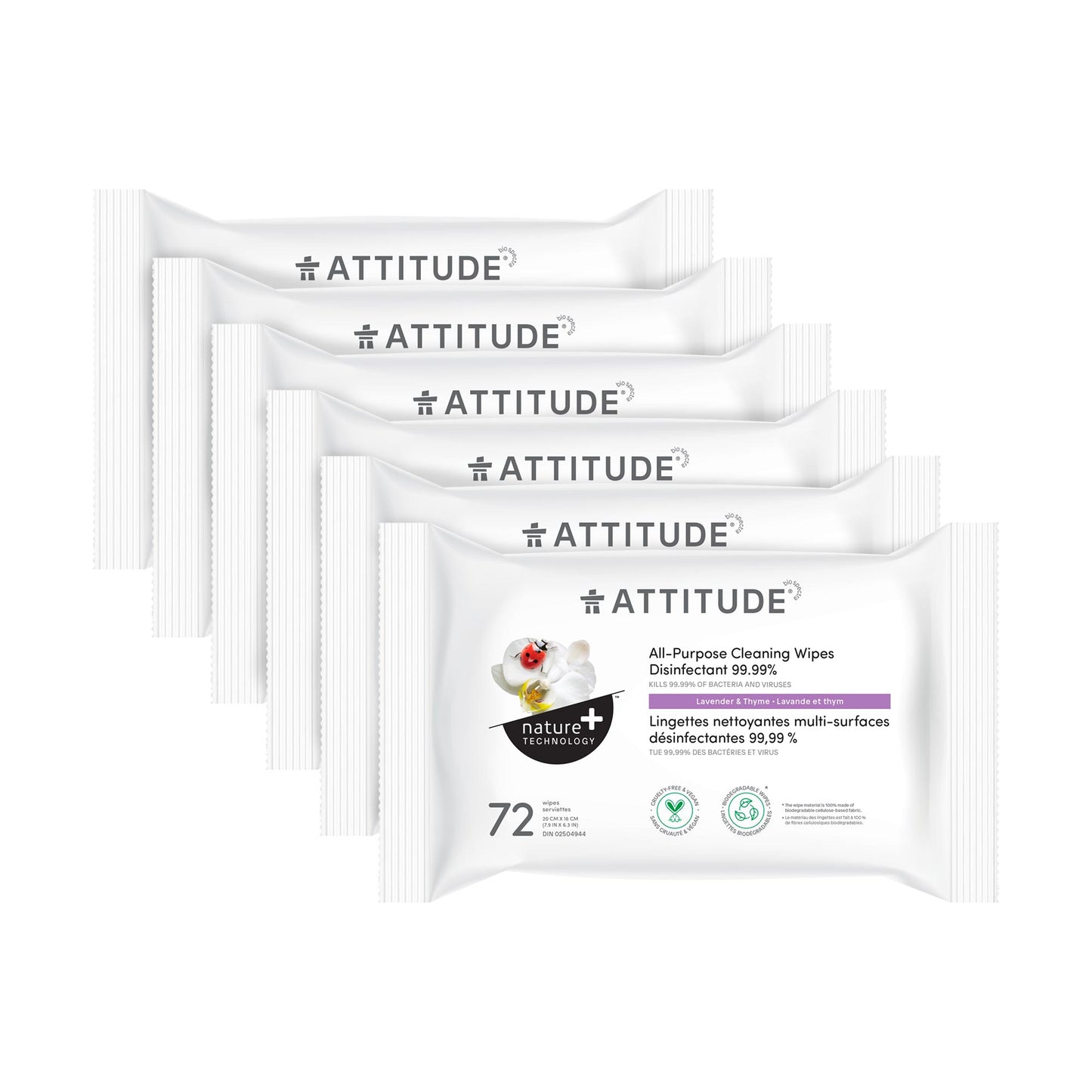 ATTITUDE Nature+ Lingettes nettoyantes multi-surfaces désinfectantes 99.99% Lavande et thym BDL_3_17910_fr?_main? 6 unités (28% de rabais)