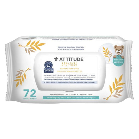 60700 ATTITUDE Lingettes pour bébé - Peau sensible et eczéma - Sans fragrance _fr?_main? - 1 unité -