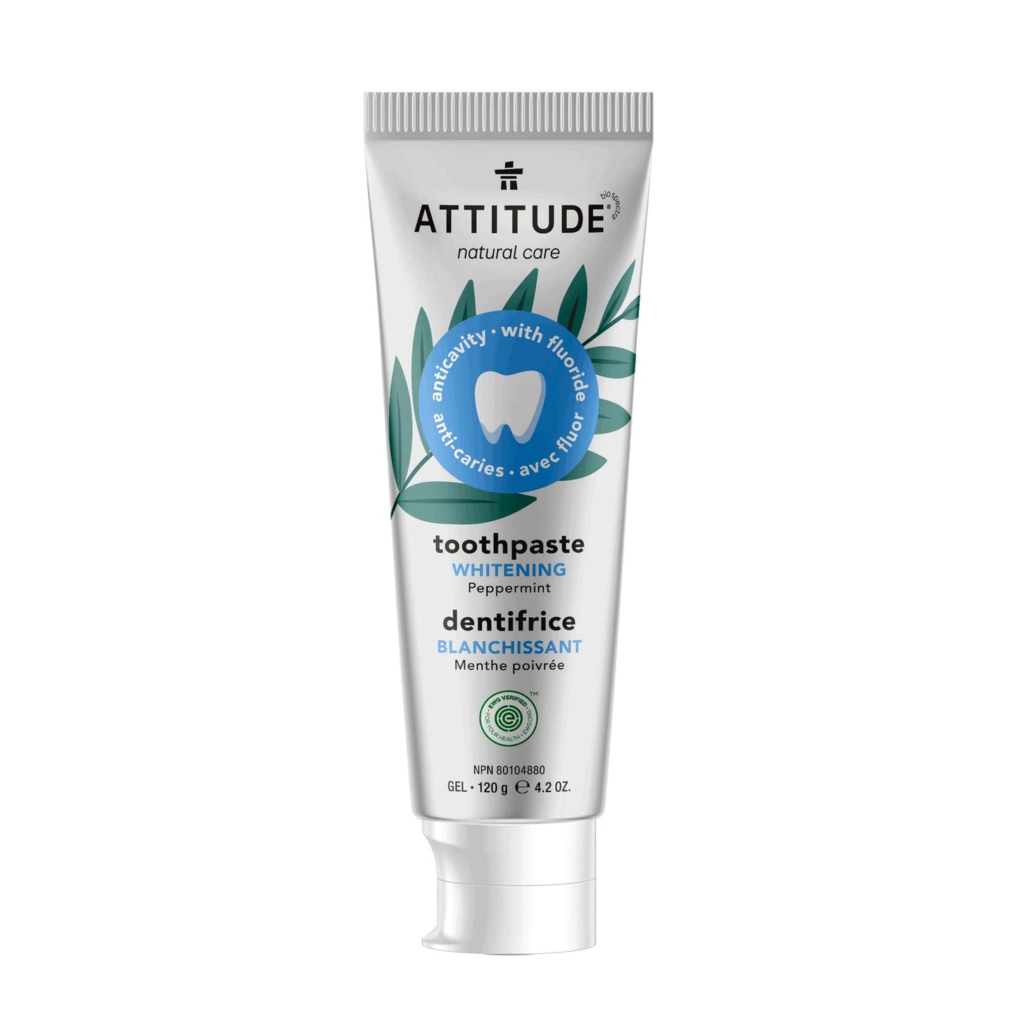 ATTITUDE Dentifrice pour Adulte avec Fluor Blanchissant Menthe poivrée_fr?_main? 120g