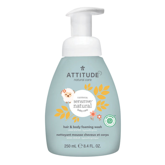 Nettoyant mousse pour cheveux et corps pour bébé, pour peaux sensibles, Enrichi d'avoine ATTITUDE, sans odeur 60660_fr?_main?