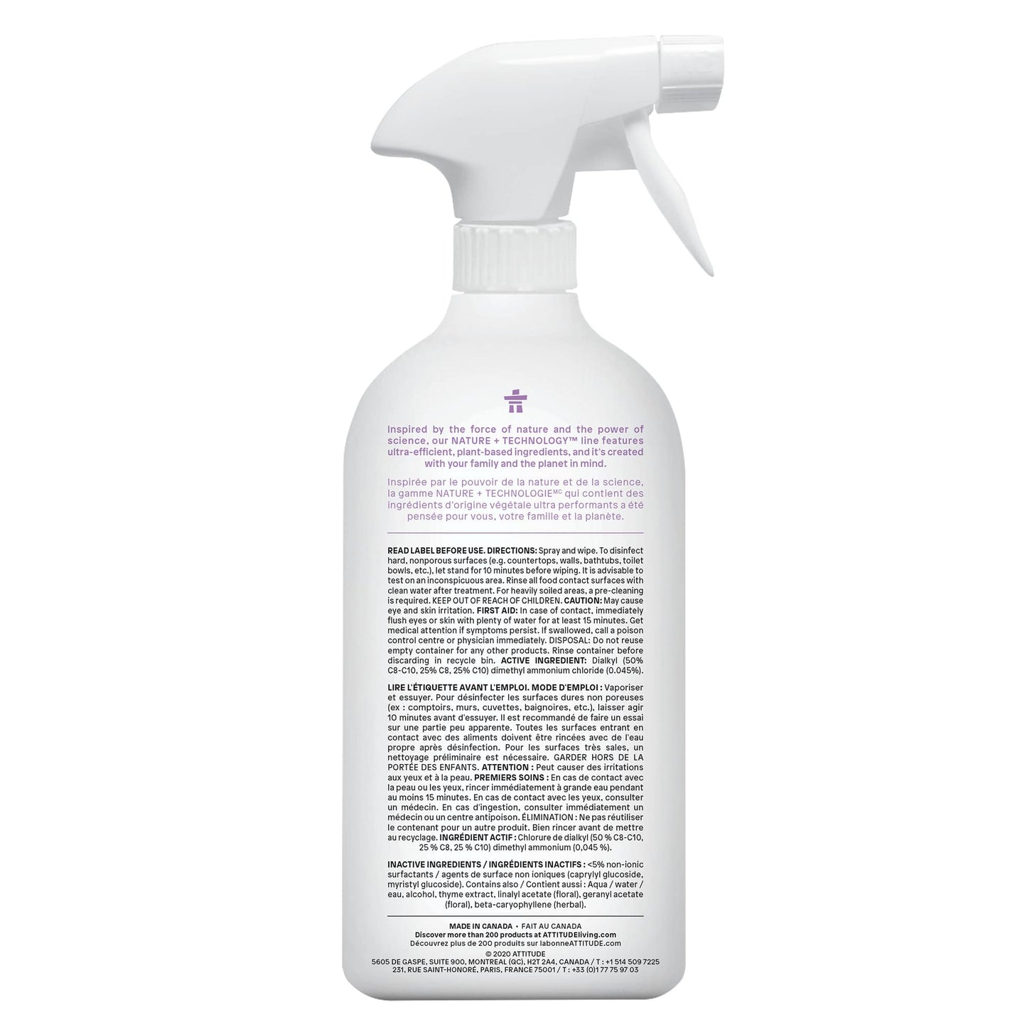 ATTITUDE Nature+ All Purpose Cleaner Disinfectant 99.9% - Thym et lavande - Bouteille 800 mL 10912_fr? Thym et lavande / Bouteille 800 mL