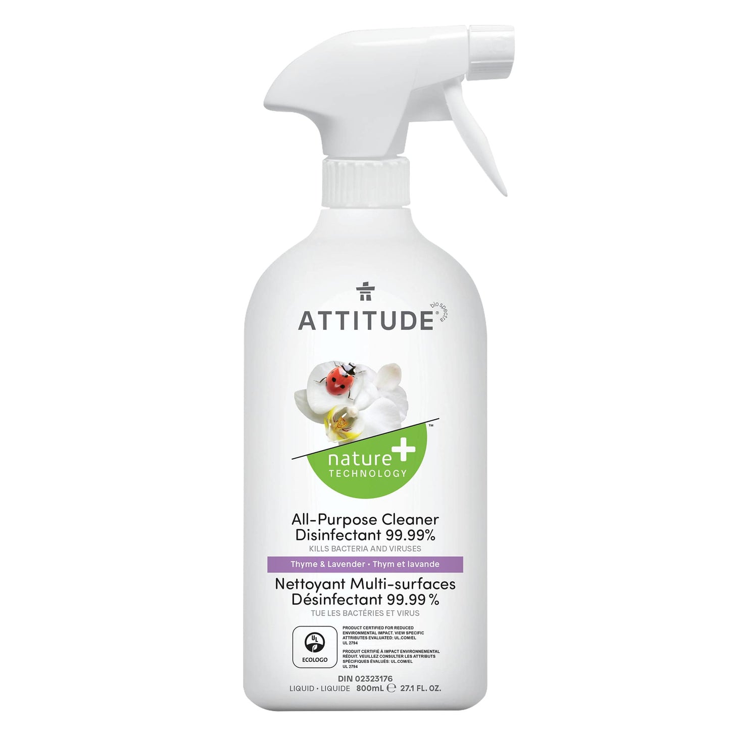 ATTITUDE Nature+ All Purpose Cleaner Disinfectant 99.9%  - Thym et lavande - Bouteille 800 mL 10912_fr? _main? Thym et lavande / Bouteille 800 mL